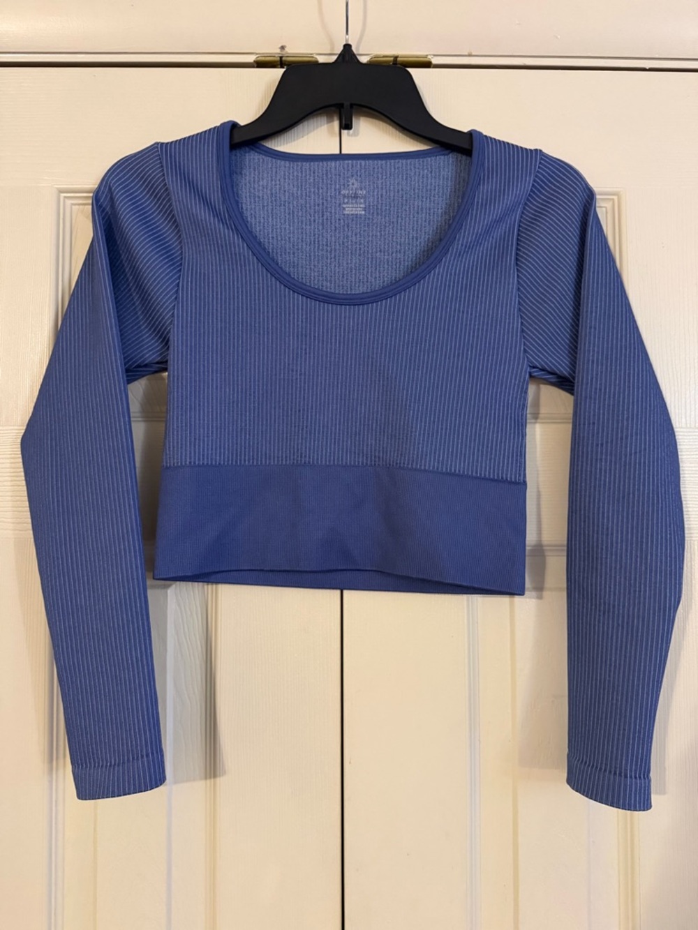 aerie Ribbed Long-Sleeve Cropped Top - Blue